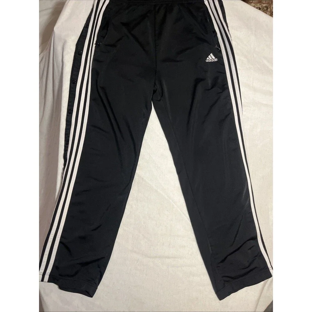 Vintage 90s Adidas Break Away Snap Pants Large Black Basketball Straight Leg